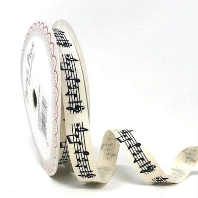 Printed Cotton Ribbon - Musical Notes 15mm - 3 metres