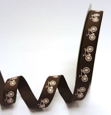 Printed Grosgrain Ribbon - Bicycle Ivory 16mm - 3 metres