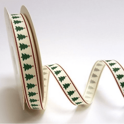 Printed Grosgrain Ribbon - Christmas Tree Cream 16mm - 3 metres
