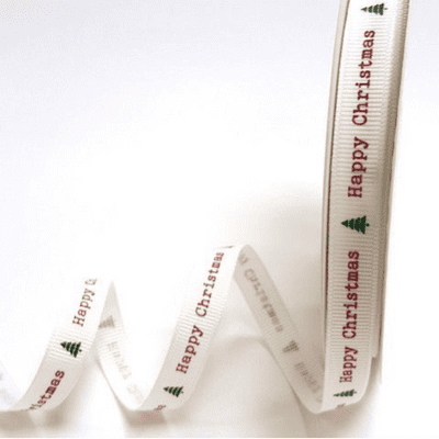 Printed Grosgrain Ribbon - Happy Christmas White 9mm - 3 metres