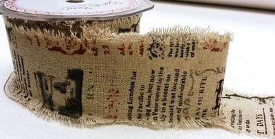 Printed Raw-Edge Burlap Ribbon - Antique Newspaper 50mm - 1 metre