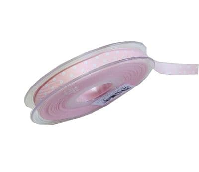 Ribbon – Satin  Pastel Pink/White Polka Dots 4 Metres x 10mm