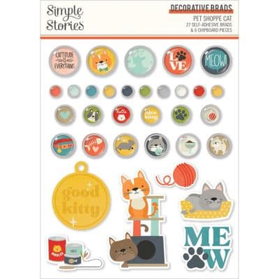 Simple Stories - Decorative Brads - Pet Shoppe Cat