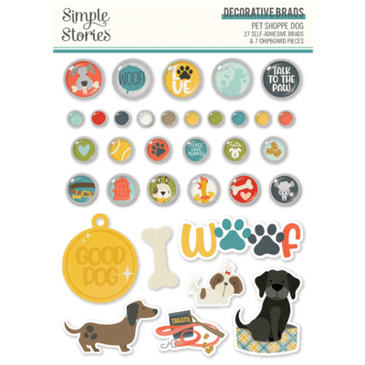 Simple Stories - Decorative Brads - Pet Shoppe Dog