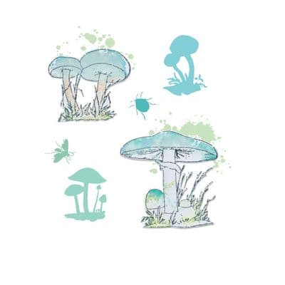 Sizzix - A5 Clear Stamp Set w. Framelits Die - Painted Pencil Mushrooms by 49 and Market
