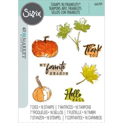 Sizzix - A5 Clear Stamp Set w. Framelits Die - Pencil Line Harvest by 49 and Market