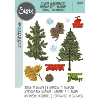 Sizzix - A5 Clear Stamp Set w. Framelits Die - Pine Holidays by 49 and Market