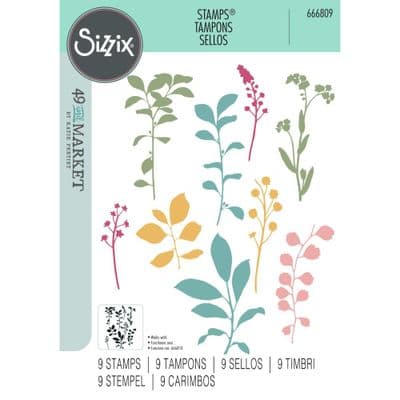 Sizzix - A5 Clear Stamps Set 9pk - Fine Stems 01  by 49 and Market