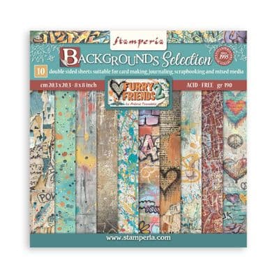Stamperia 8x8 Paper Pad - Furry Friends 2 Backgrounds