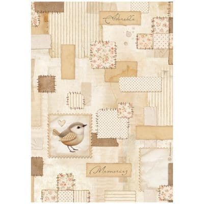 Stamperia A4 Rice Paper - Baby - Patchwork Bird