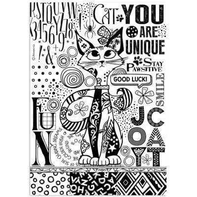 Stamperia A4 Rice Paper - Furry Friends - Cat One Color Print