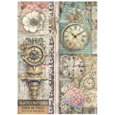 Stamperia A4 Rice Paper - Gardens of Time Time is Free