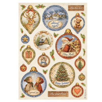 Stamperia A4 Rice Paper - Silent Night Christmas Balls