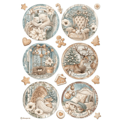 Stamperia A4 Rice Paper - White Christmas Rounds