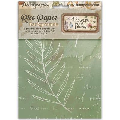 Stamperia A6 Rice Paper Backgrounds 6 pcs - Flowers and Poems