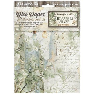 Stamperia A6 Rice Paper Backgrounds 6 pcs - Herbarium Silvae