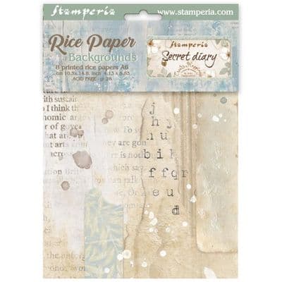 Stamperia A6 Rice Paper Backgrounds 6 pcs - Secret Diary