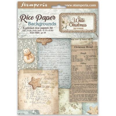 Stamperia A6 Rice Paper Backgrounds 6 pcs - White Christmas