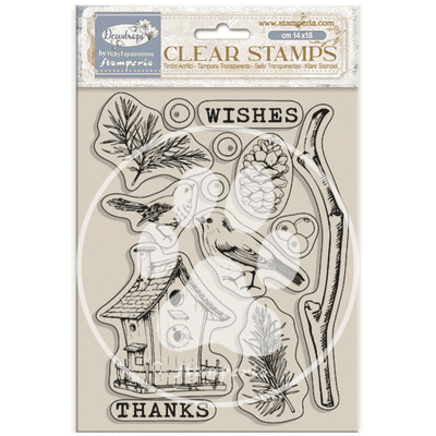 Stamperia Clear Stamp Set - Create Happiness Dewdrops - Nest Bird