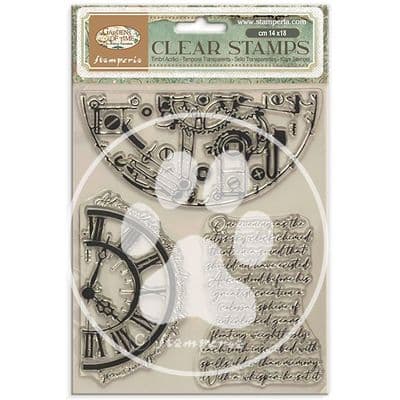 Stamperia Clear Stamp Set - Gardens of Time Half Clocks and Writings