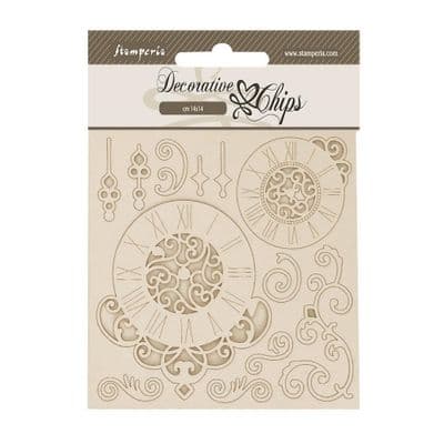 Stamperia Decorative Chips - Quiet Days Clock & Swirls