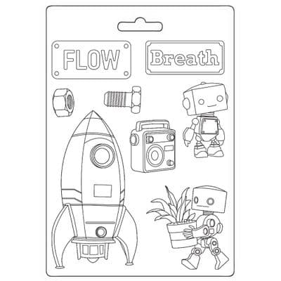 Stamperia Soft Mould A5 - A New Beginning Spaceship and Robot