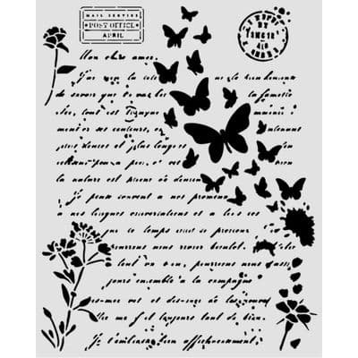 Stamperia Thick Stencil - Flowers and Poems  Letter and Butterflies