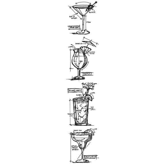 Stampers Anonymous/Tim Holtz - Cling Mount Stamp Set - Cocktails Mini Blueprints Strip - THMB030