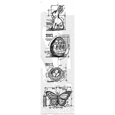 Stampers Anonymous Tim Holtz - Cling Mount Stamp Set - Easter Mini Blueprints Strip
