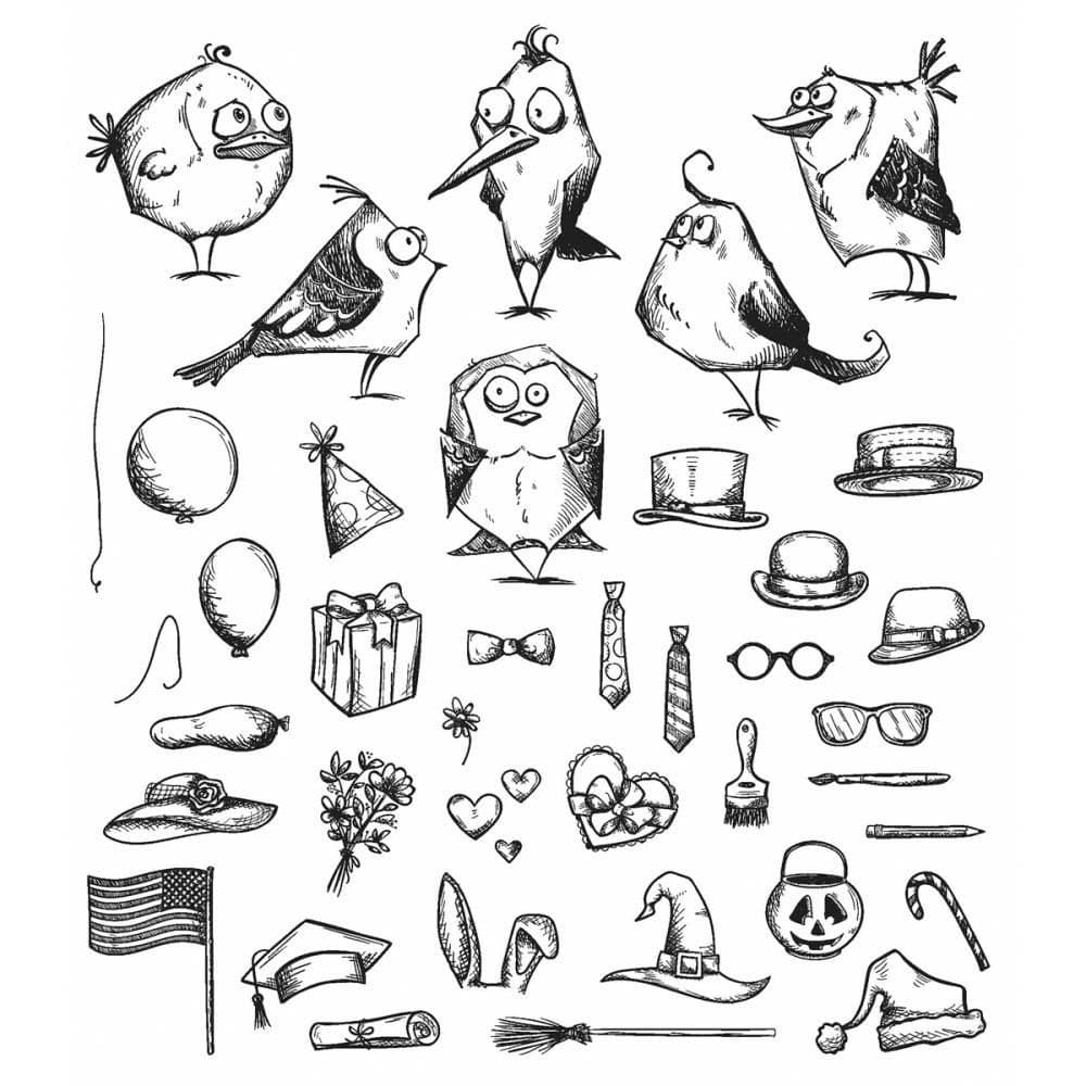 Tim Holtz Cling Rubber Stamp - Bird Song Design, 2.5x3.5 Inch, For Use With Acrylic Blocks