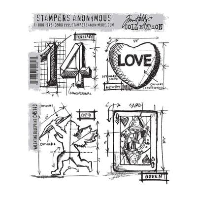 Stampers Anonymous Tim Holtz Cling Mount Stamp Set - Valentine Blueprint - CMS143