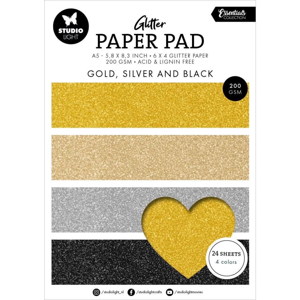 Studio Light Glitter Paper Pad A5 - Gold Silver And Black