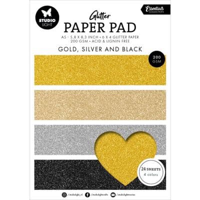Studio Light Glitter Paper Pad A5 - Gold, Silver And Black