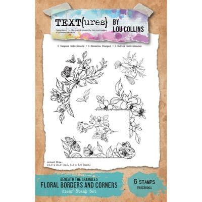 Text{ures} by Lou Collins Clear Stamps 6x8 - Beneath the Brambles - Floral Borders & Corners