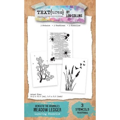 Text{ures} by Lou Collins Layering Stencils - Beneath the Brambles - Meadow Ledger