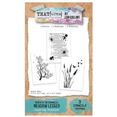 Text{ures} by Lou Collins Layering Stencils - Beneath the Brambles Meadows Ledger