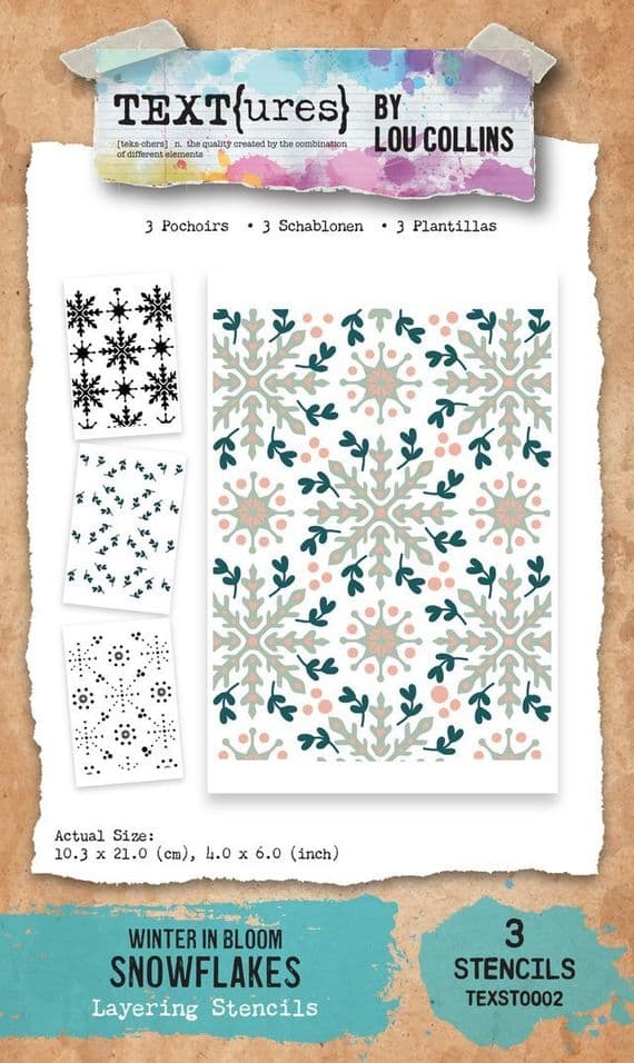 Text{ures} by Lou Collins Layering Stencils - Winter in bloom Snowflakes