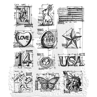Tim Holtz Cling Mount Stamp Set - Mini Blueprints #2 - CMS146