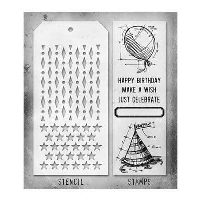 Tim Holtz Mixed Media Stamp and Stencil - Birthday Set #43