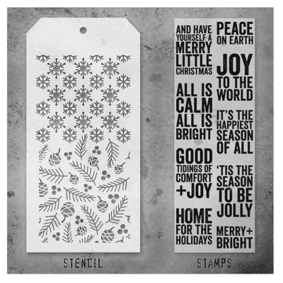 Tim Holtz Mixed Media Stamp and Stencil - Bold Tidings Mini Set #33