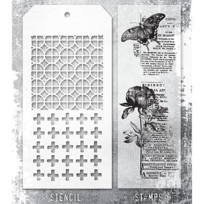 Tim Holtz Mixed Media Stamp and Stencil - Botanic Collage Set #60