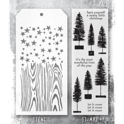 Tim Holtz Mixed Media Stamp and Stencil - Bottlebrush Trees Set #73