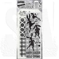 Tim Holtz Mixed Media Stamp and Stencil - Bunny Hop Set #83