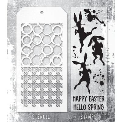 Tim Holtz Mixed Media Stamp and Stencil - Bunny Hop Set #83