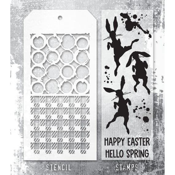 Tim Holtz Mixed Media Stamp and Stencil - Bunny Hop Set #83
