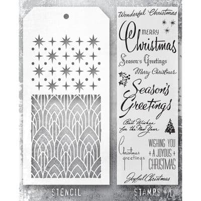 Tim Holtz Mixed Media Stamp and Stencil - Christmastime Set #56
