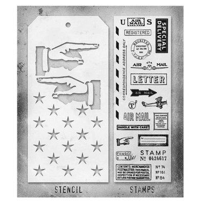 Tim Holtz Mixed Media Stamp and Stencil - Correspondence Set #41