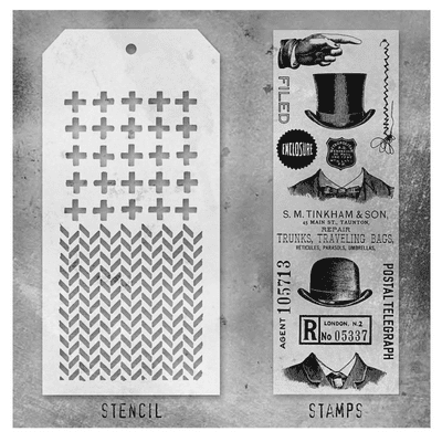 Tim Holtz Mixed Media Stamp and Stencil - Distinguished Set #16