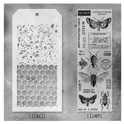 Tim Holtz Mixed Media Stamp and Stencil - Entomology Set #11