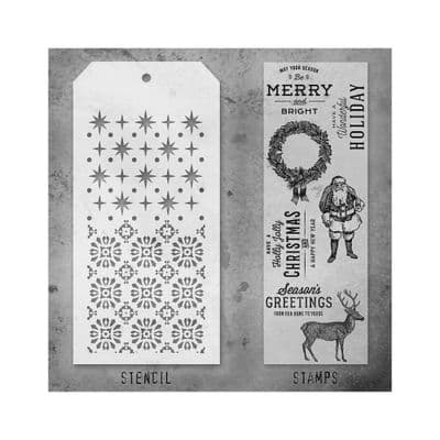 Tim Holtz Mixed Media Stamp and Stencil - Festive Overlay Set #35